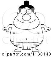 Cartoon Clipart Of A Black And White Chubby Sumo Wrestler Vector Outlined Coloring Page by Cory Thoman