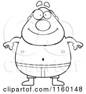 Cartoon Clipart Of A Black And White Pudgy Male Swimmer Vector Outlined Coloring Page