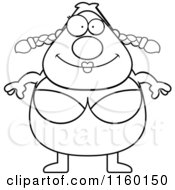Cartoon Clipart Of A Black And White Pudgy Female Swimmer Vector Outlined Coloring Page