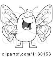 Cartoon Clipart Of A Black And White Happy Butterfly Vector Outlined Coloring Page