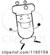 Cartoon Clipart Of A Black And White Happy Jumping Test Tube Character Vector Outlined Coloring Page