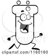 Cartoon Clipart Of A Black And White Happy Test Tube Character Running Vector Outlined Coloring Page