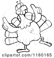 Cartoon Clipart Of A Black And White Turkey Bird Doing A Happy Dance Vector Outlined Coloring Page by Cory Thoman