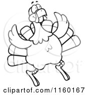 Cartoon Clipart Of A Black And White Turkey Bird Jumping Vector Outlined Coloring Page by Cory Thoman