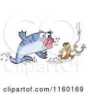 Poster, Art Print Of Female Fish Chasing A Male Worm With A Hook