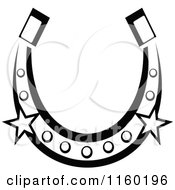 Clipart Of A Black And White Horseshoe With Stars Royalty Free Vector Illustration