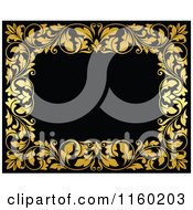 Clipart Of A Frame Of Ornate Golden Vines On Black 2 Royalty Free Vector Illustration