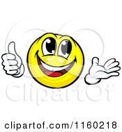 Poster, Art Print Of Yellow Emoticon Smiley Holding A Thumb Up And Presenting