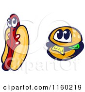 Poster, Art Print Of Happy Hot Dog And Cheeseburger Mascots