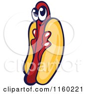 Clipart Of A Happy Hot Dog Mascot With Ketchup In A Bun Royalty Free Vector Illustration