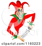Clipart Of A Grinning Joker Shuffling Cards Royalty Free Vector Illustration