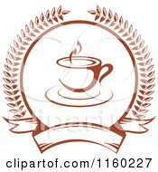 Poster, Art Print Of Brown Coffee Cup Laurel And Banner Logo