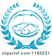 Clipart Of A Blue Fish And Laurel Label Royalty Free Vector Illustration