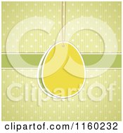 Clipart Of Suspended Easter Egg Tags Over Green Stripes And Polka Dots Royalty Free Vector Illustration