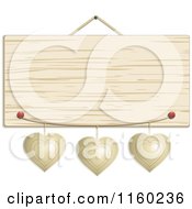 Poster, Art Print Of Hanging Wooden Sign With Metal Hearts