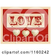 Clipart Of A Retro Love Plaque With Suspended Hearts Over Red With A Beige Border Royalty Free Illustration