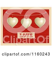 Clipart Of Metal Hearts Suspended Over The Word Love On Red And Beige Royalty Free Illustration