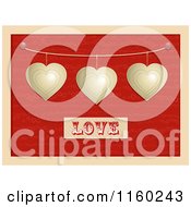 Poster, Art Print Of Metal Hearts Suspended Over The Word Love On Red And Beige