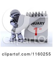 Poster, Art Print Of 3d Robot Tearing Off A Calendar Page To New Years Day January 1st 2