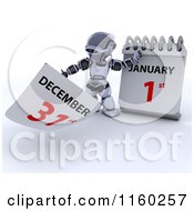 Poster, Art Print Of 3d Robot Tearing Off A Calendar Page To New Years Day January 1st