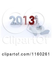 Poster, Art Print Of 3d White Character Pushing Together The Year 2013 And Knocking Down 12