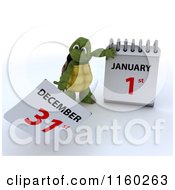 Poster, Art Print Of 3d Tortoise Tearing Off A Calendar Page To New Years Day January 1st