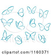Clipart Of Simple Blue Butterflies Royalty Free Vector Illustration