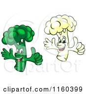 Clipart Of Happy Broccoli And Cauliflower Mascots Holding Thumbs Up Royalty Free Vector Illustration