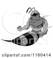 Clipart Of A Grayscale Wasp Sticking Out His Stinger Royalty Free Vector Illustration