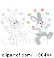 Poster, Art Print Of Gray And Outlined Easter Bunnies Juggling Eggs