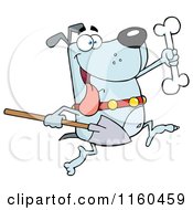 Poster, Art Print Of Excited Blue Dog Running With A Shovel To Bury A Bone