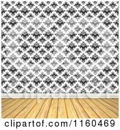 Poster, Art Print Of Room With Wooden Floors And Vintage Black And White Wallpaper