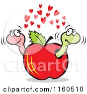 Cartoon Of A Worm Couple In A Red Apple Royalty Free Vector Clipart