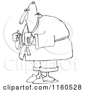 Cartoon Of An Outlined Sick Man Taking A Pill Royalty Free Vector Clipart