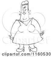 Cartoon Of An Outlined Woman With Fat Arms Wearing A Dress Royalty Free Vector Clipart