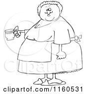 Poster, Art Print Of Outlined Chubby Lady Wearing An Apron And Holding A Tea Cup
