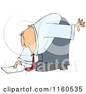 Cartoon Of A Caucasian Businessman Bending Over To Pick Up A Piece Of Paper Royalty Free Vector Clipart