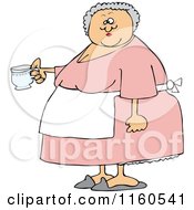 Chubby Lady Wearing An Apron And Holding A Tea Cup