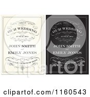 Poster, Art Print Of Beige And Black And White Vintage Wedding Invitations With Swirls And Sample Text