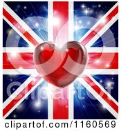 Poster, Art Print Of Shiny Heart Over A Union Jack With Fireworks