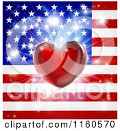 Poster, Art Print Of Shiny Red Heart And Fireworks Over An American Flag