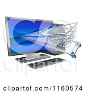 3d Shopping Cart Flying Through A Desktop Computer Screen