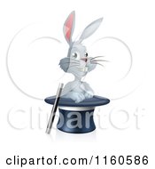 Happy Rabbit Grinning In A Magic Hat By A Wand