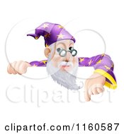 Poster, Art Print Of Friendly Male Wizard Looking Over And Pointing Down At A Sign