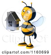 Clipart Of A 3d Bee Mascot Holding A House Royalty Free CGI Illustration