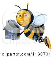 Clipart Of A 3d Bee Mascot Flying And Holding A House Royalty Free CGI Illustration