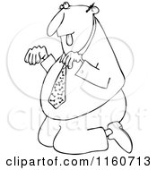 Cartoon Of An Outlined Businessman Begging On His Knees Royalty Free Vector Clipart