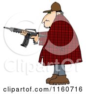 Man In A Plaid Jacket Holding A Semi Automatic Assault Rifle With A Clip