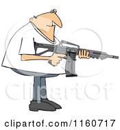 Casual Man Holding A Semi Automatic Assault Rifle With A Clip