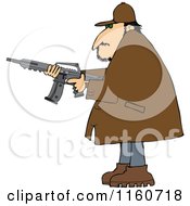 Man In A Brown Jacket Holding A Semi Automatic Assault Rifle With A Clip
